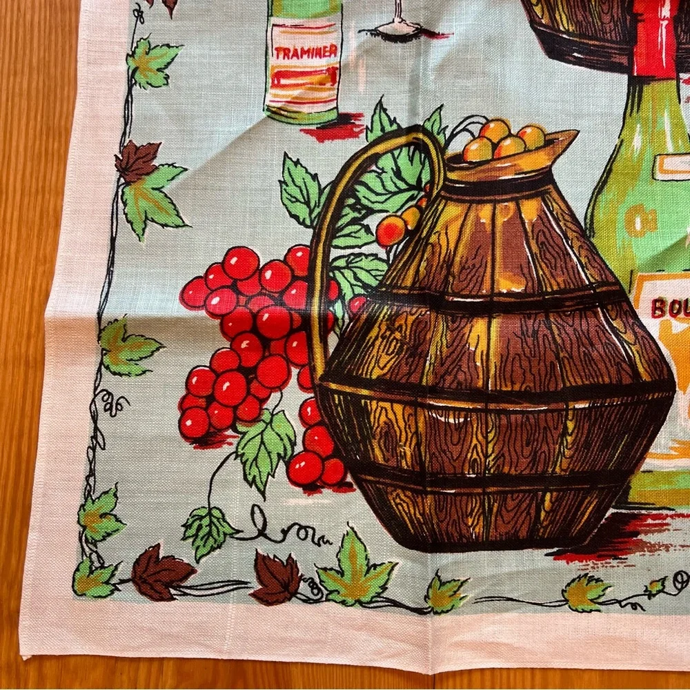 Vintage Tea Towel Novelty French Country Wine Cotton Linen Kitchen Vineyard